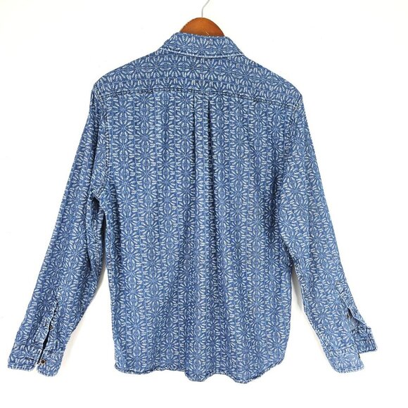 EXPRESS Chambray BLue Denim White Paisley Print Button Down Long Sleeve Shirt - Picture 5 of 9